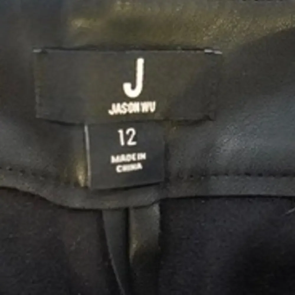 Jason Wu Wide Leg High Rise Cropped Faux Leather Pants Black Womens Size 12